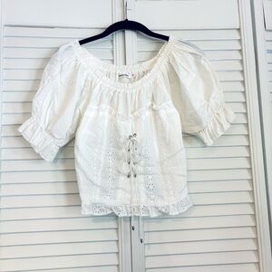 Cherry Koko Boutique White Eyelet Lace Corset Style Blouse Top Size Small S Boho